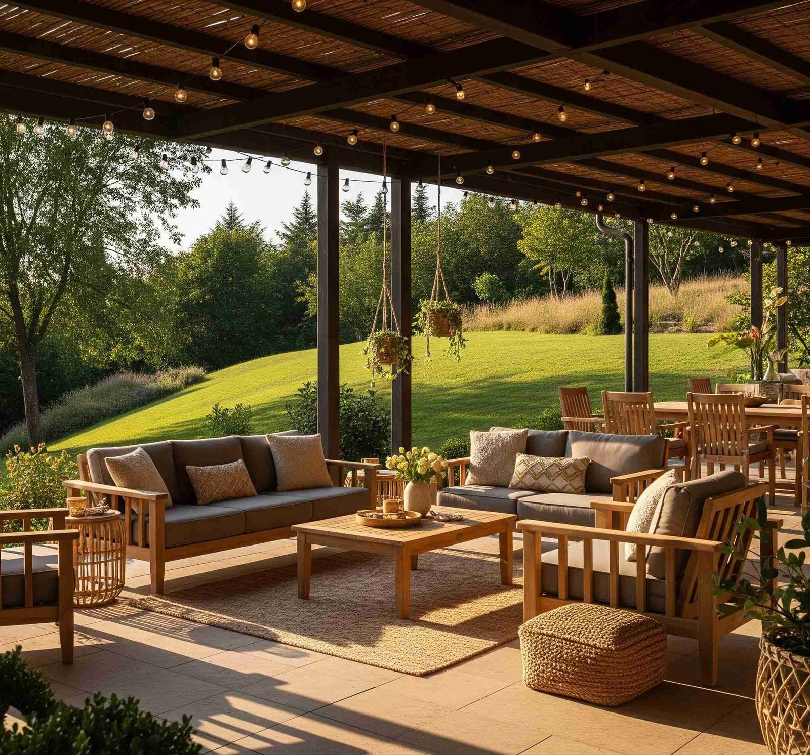 rustic lounge ideas with teak furniture